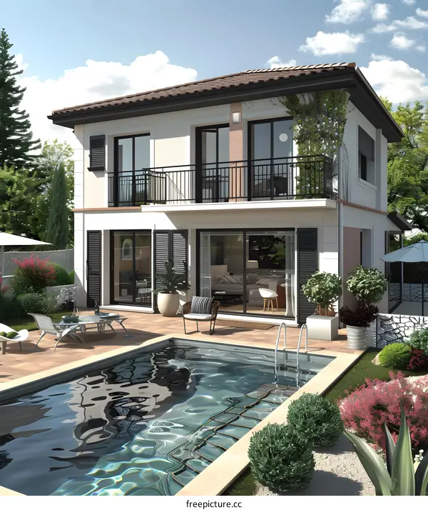 Modern Two-Story Home with Pool and Patio