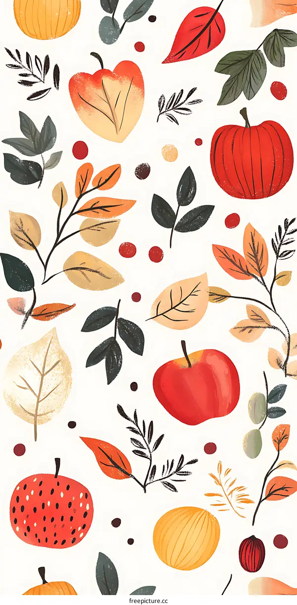 Autumn Leaves and Fruits Seamless Pattern
