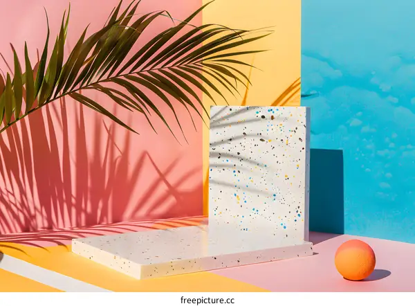 Summer Product Photography with Palm Leaf and Colorful Background