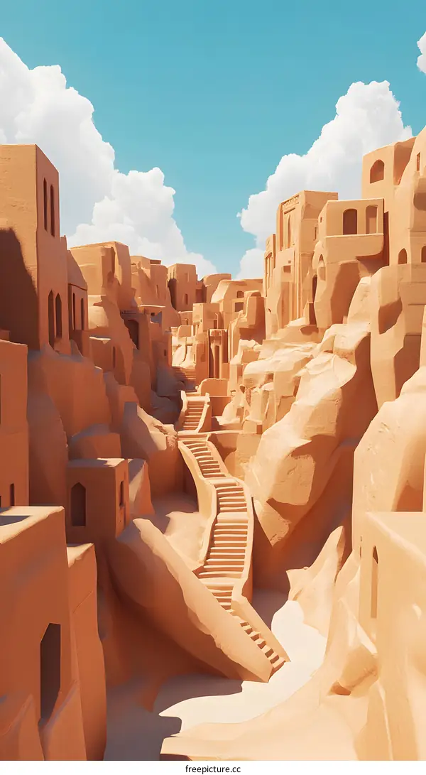Sandstone City Landscape With Stairs