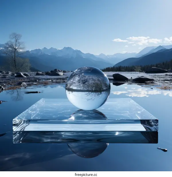 Crystal Ball Reflecting Mountains in Water