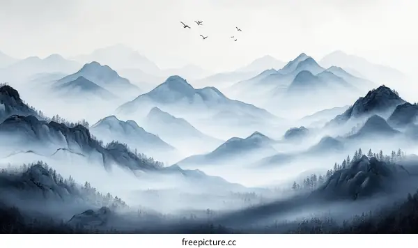 Misty Mountainscape Painting