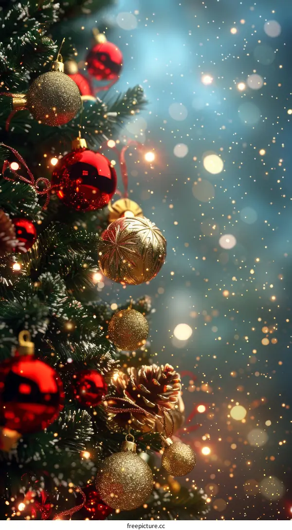 Christmas Cheer: A Festive Tree Adorned with Red and Gold