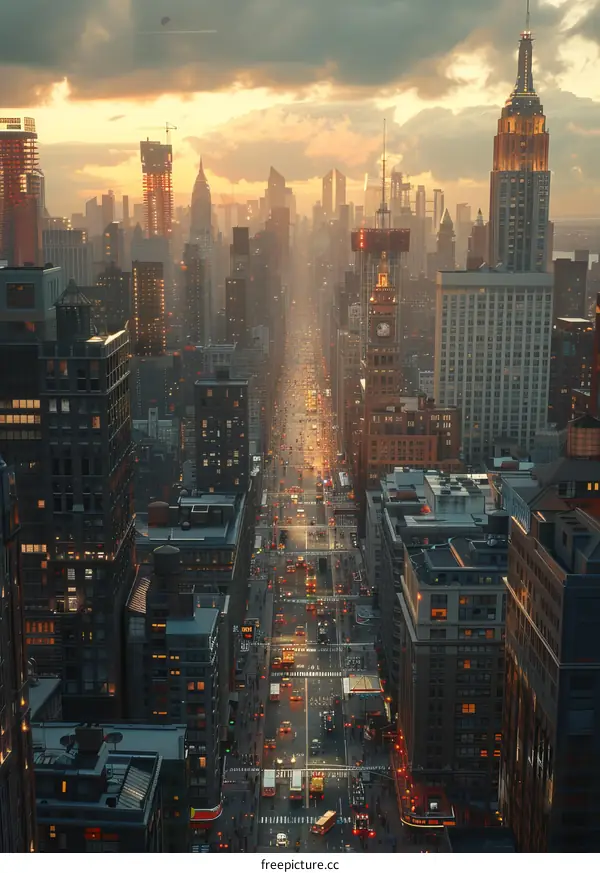 Urban Skyline Sunset View Illustrative Artwork