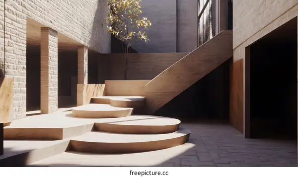 Modern Architecture Interior Design with Stone Walls and Stairs