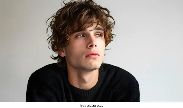 Portrait of a young man with curly hair