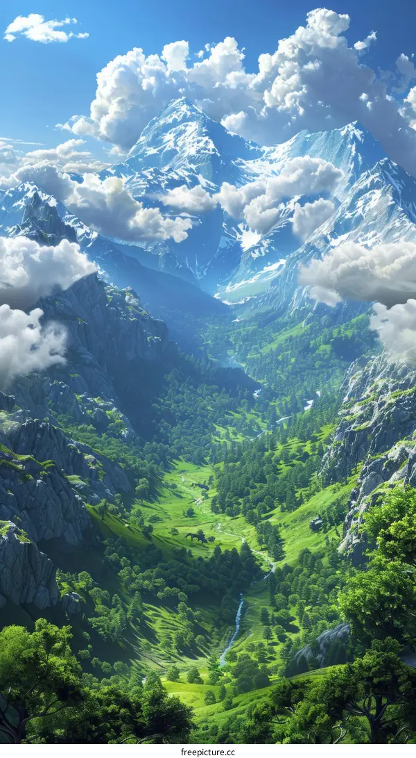 Fantasy landscape of mountains and valley