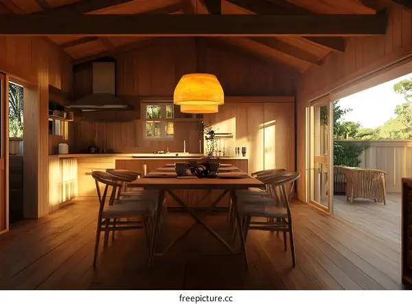 Modern Wooden Kitchen and Dining Room Design