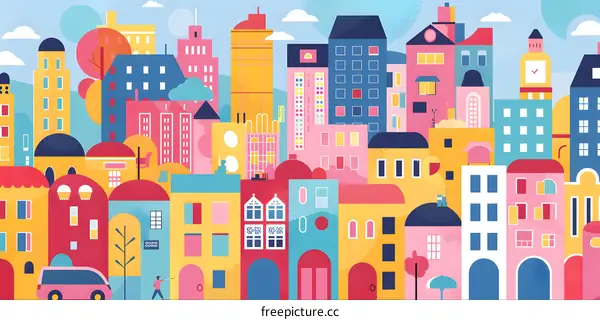 Colorful Cityscape Illustration with Simple Design