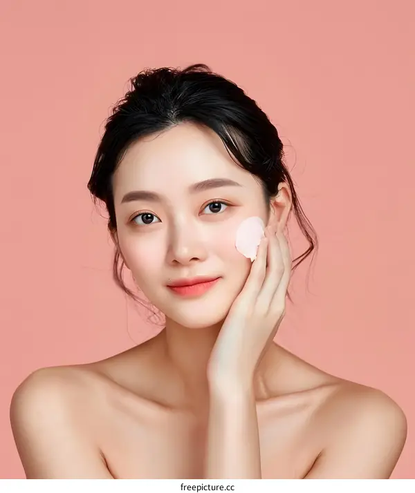 Beautiful Asian Woman Applying Face Cream
