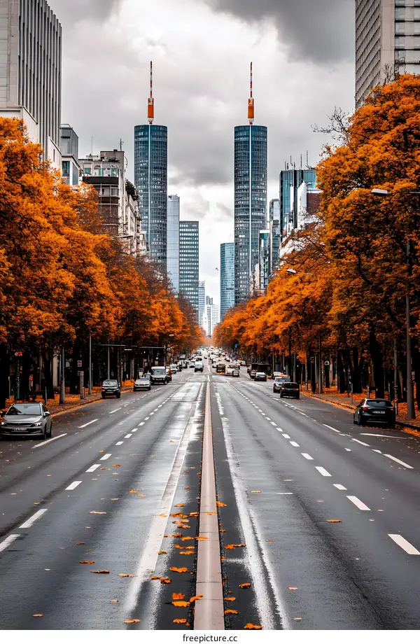 Autumn in the City with Skyscrapers