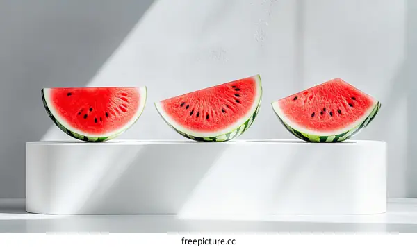 Fresh Watermelon Slices on White Display
