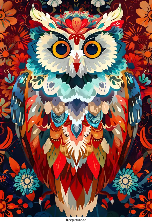 Colorful Owl with Floral Background Illustration