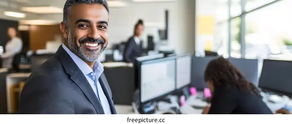 Smiling Businessman in Office Setting