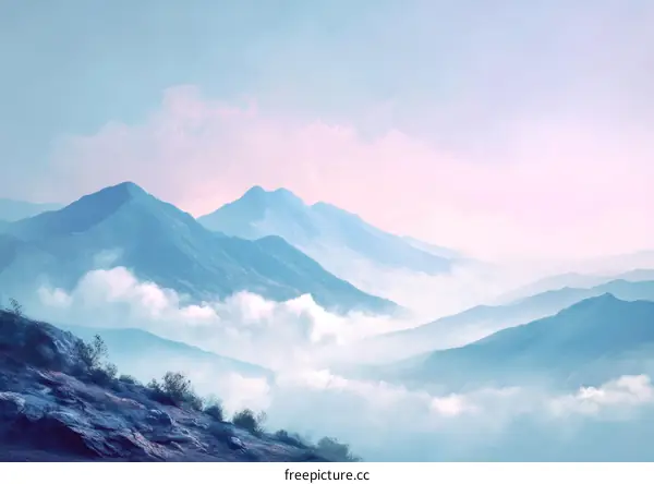 Misty Mountain Scenery in Pastel Hues