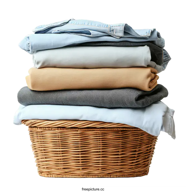 [Transparent Background PNG]Laundry Basket with Stacked Clothes