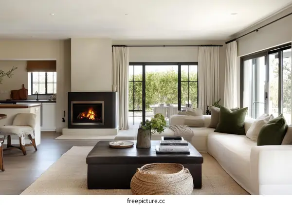 Modern Minimalist Living Room with Fireplace