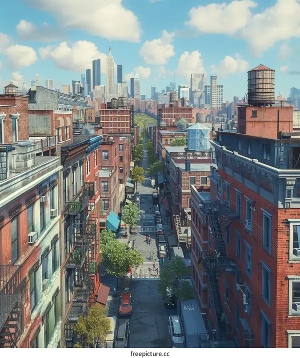 Urban Street with Residential Buildings and Skyscrapers