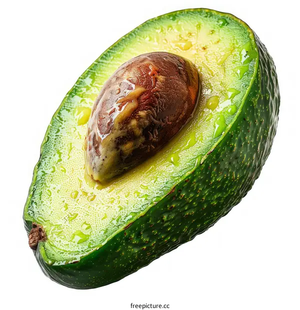 Half of an Avocado with a Pit on a White Background