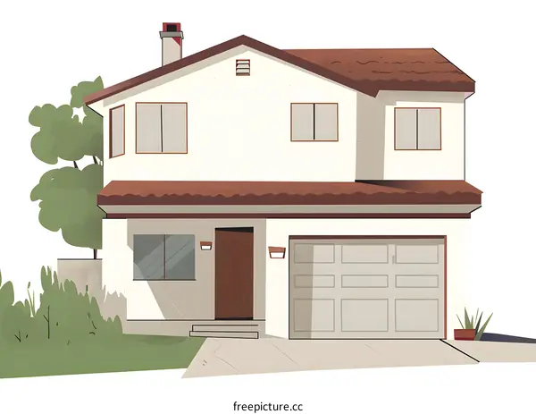 Two Story White House With Brown Roof