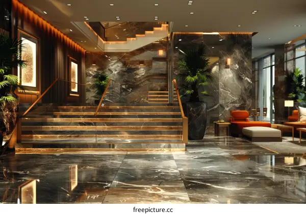 Luxury Hotel Lobby Interior Design Illustration