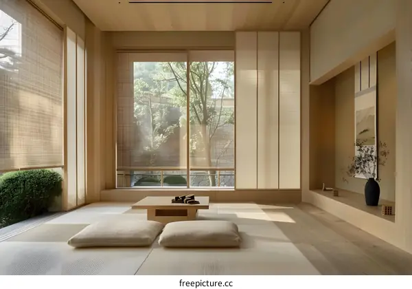 Japanese Style Minimalist Interior Design With Tatami Mat Flooring