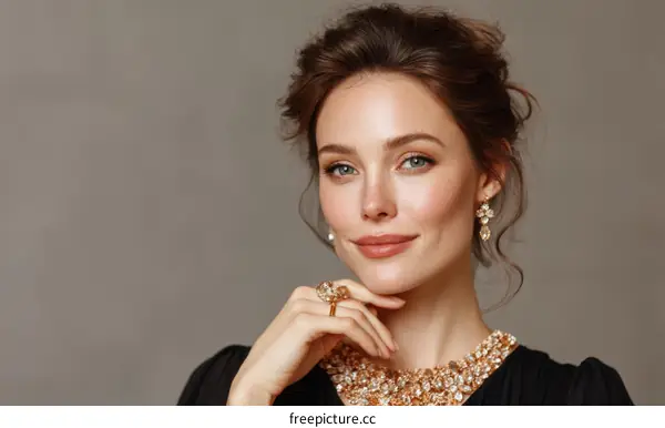 Elegant Woman in Fashionable Jewelry Portrait