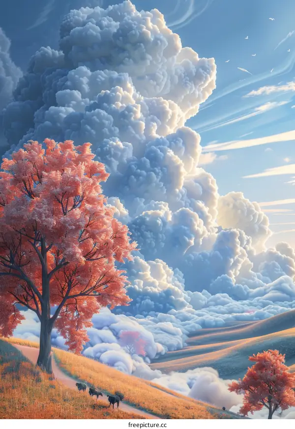 Surreal Tree and Dreamy Cloudscape in an Imaginary Sky