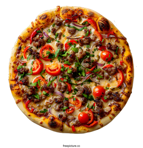 [Transparent Background PNG]Overhead view of Italian sausage pizza