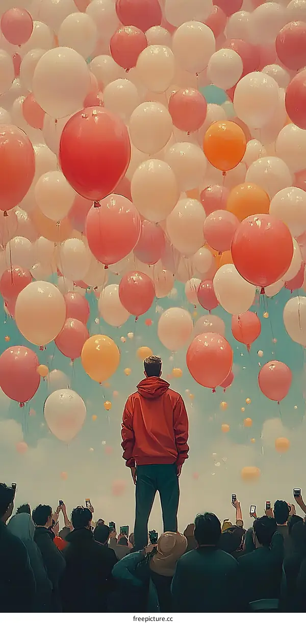Man Standing Among Balloons Crowd
