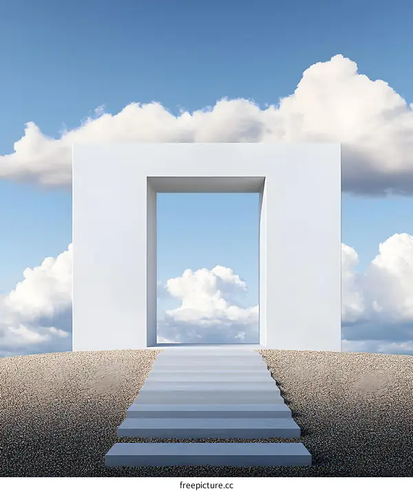 Abstract White Gate with Stairs Leading to the Sky