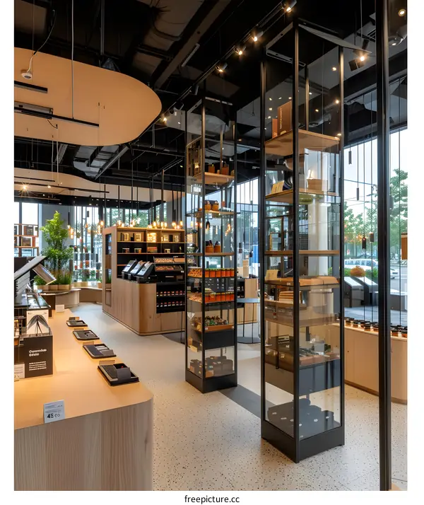 Modern Interior Design of a Retail Store with Glass Shelving