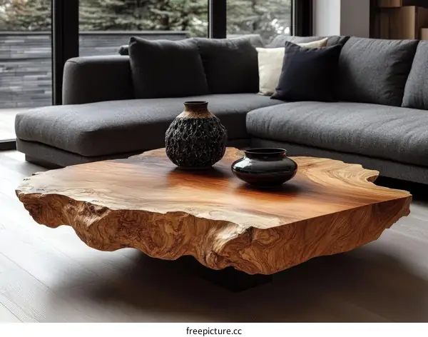 Modern Wooden Coffee Table in a Living Room