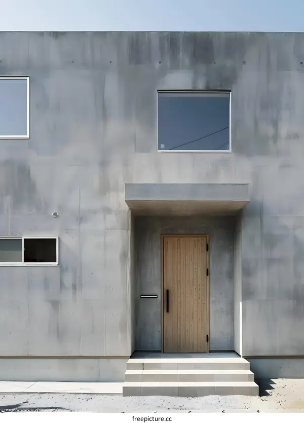 Modern Concrete House with Wooden Door