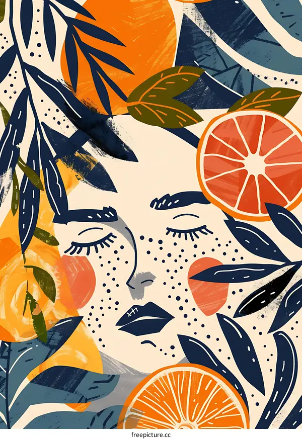 Abstract Illustration With Woman Face And Orange
