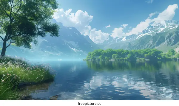 Mountains, Lake, and Trees