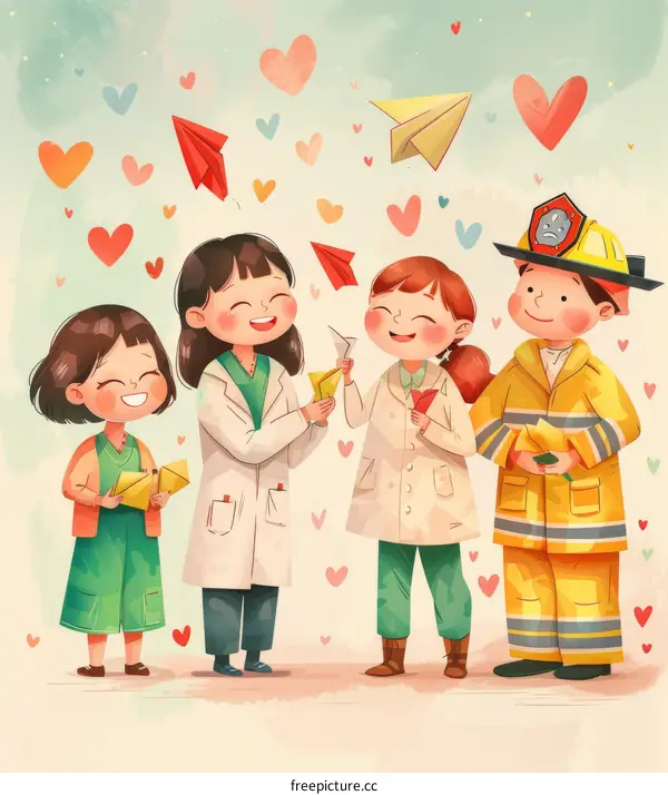 Four Diverse Kids Dressed as Different Professions