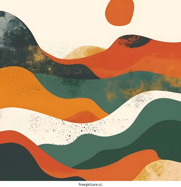 Abstract Wavy Hills Landscape with Sun Illustration