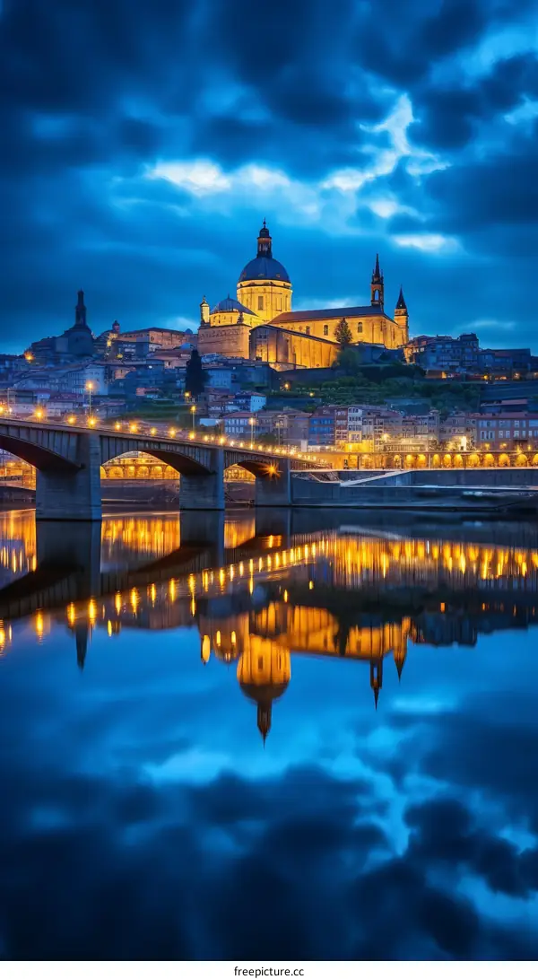 A view of the city of Palencia, Spain, at night