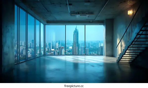 Empty Modern Loft Space with City View