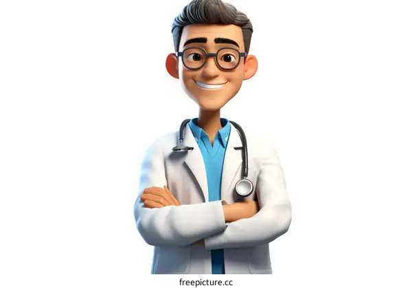 Smiling Cartoon Doctor with Glasses