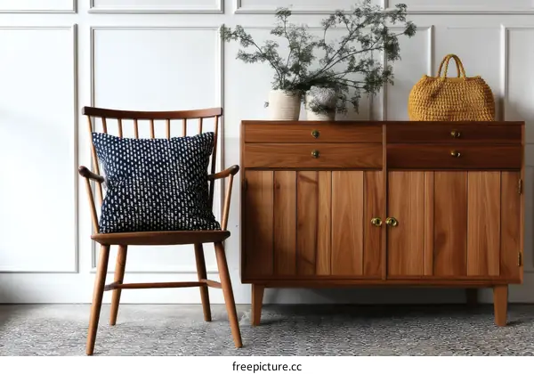 Wooden Chair and Cabinet in a Modern Home