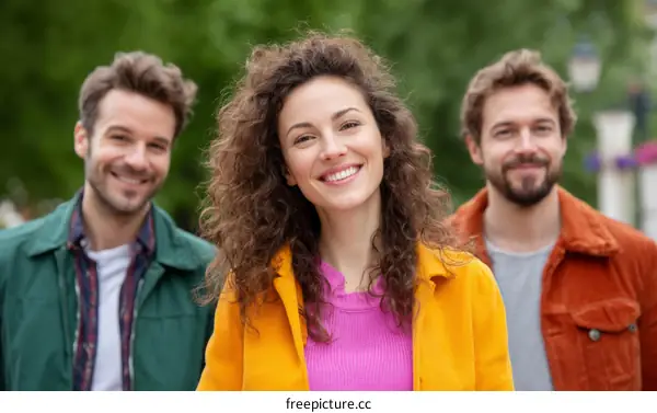 Three Friends Walking Outdoors in Vibrant Colors