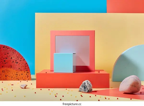 Abstract Geometric Shapes Background with Colorful Shapes and Stones