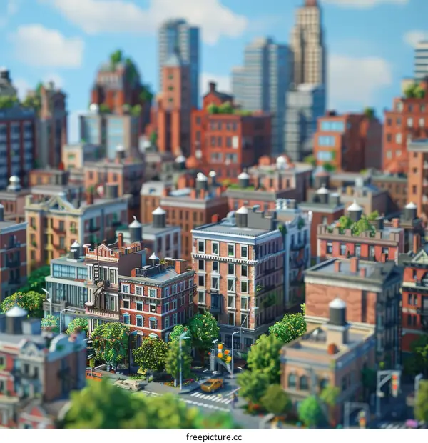 Miniature Cityscape Illustration with Detailed Buildings