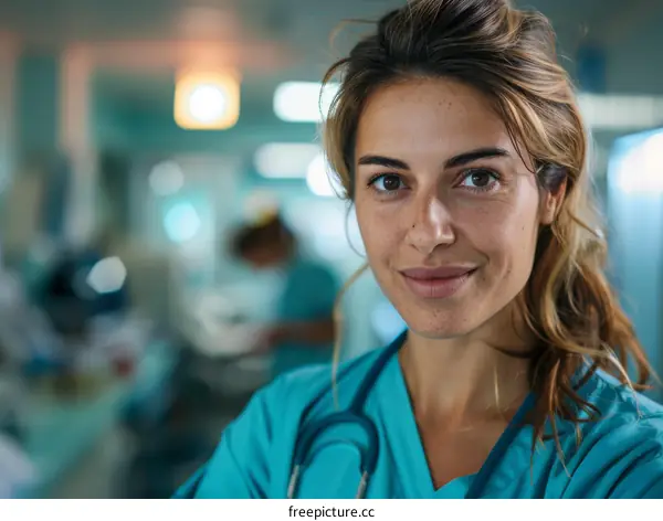 Portrait of a Confident Female Doctor in Scrubs
