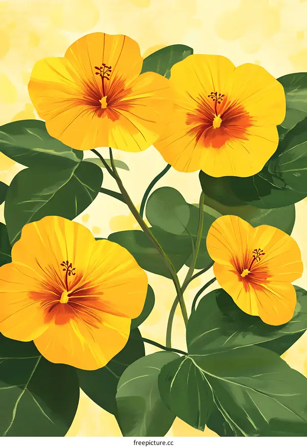 Yellow Hibiscus Flowers Illustration