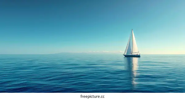 Lonely Sailing Boat in a Vast Ocean