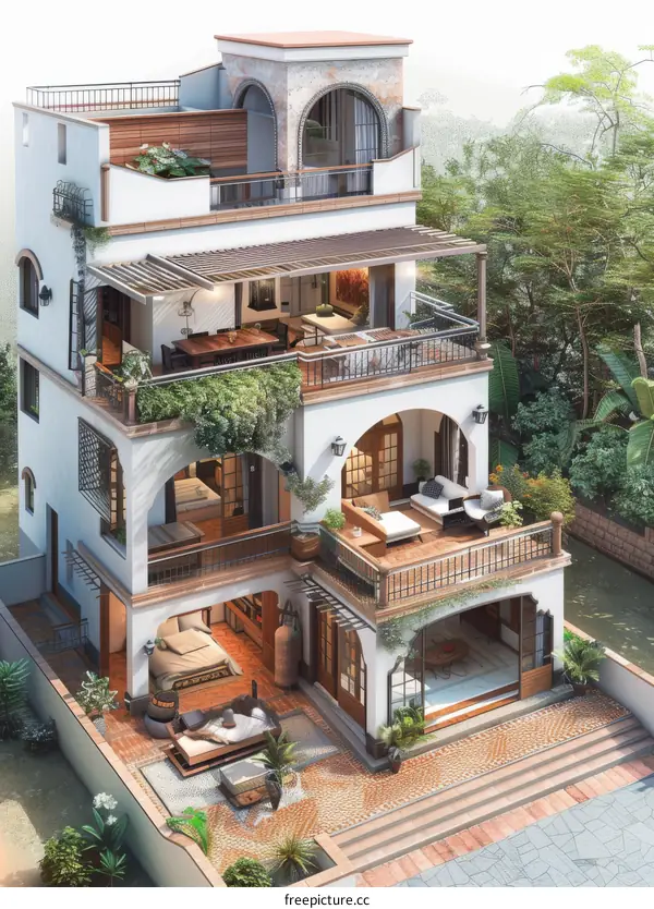 Mediterranean Style House Exterior Design Illustration