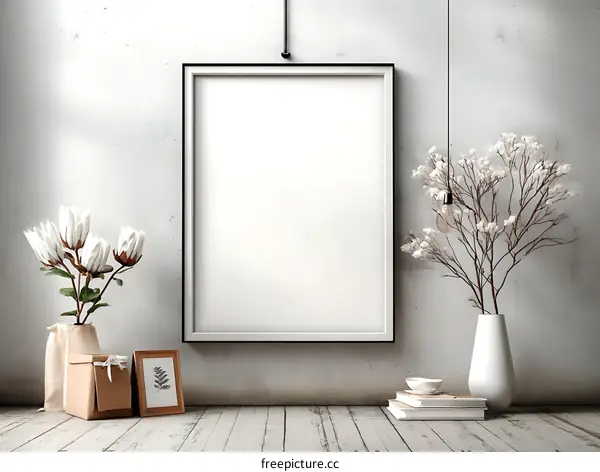 Modern Minimalist Empty Frame Mockup with Flowers